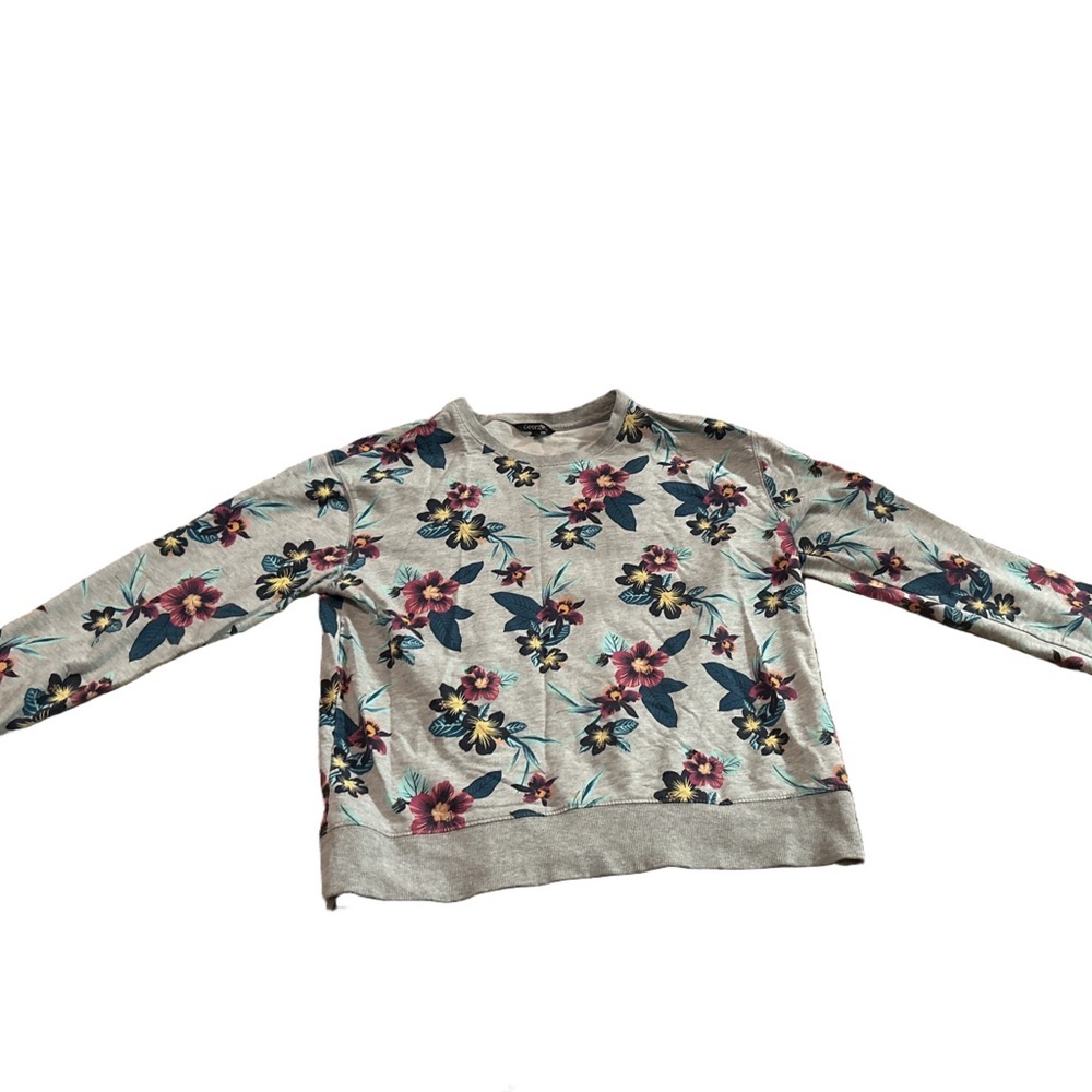 Women's Grey Floral Long Sleeve Shirt Size Medium